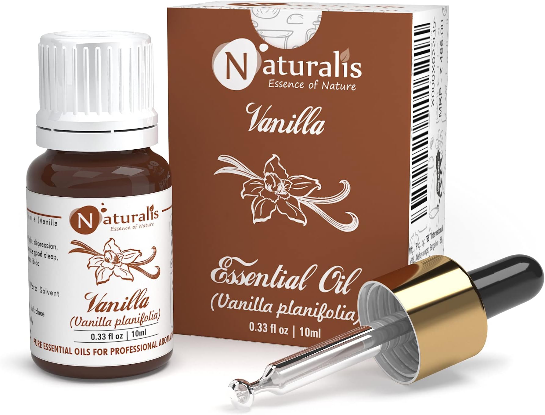 Essence of Nature Vanilla Oil Therapeutic Grade for Relief from Stress & Anxiety, Skin Care and Aromatherapy - 10ml
