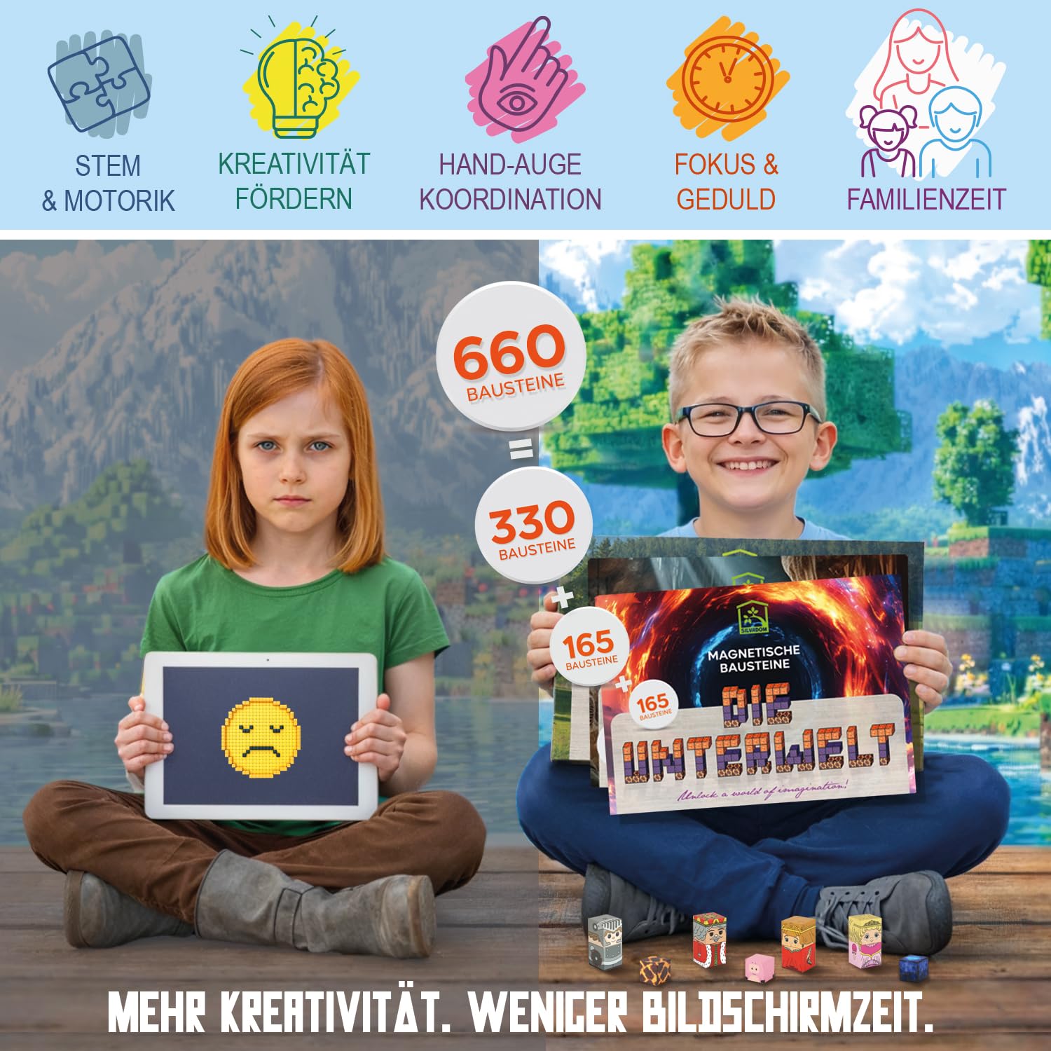 660 Magnetische Bausteine I Magisches Magnetspielzeug Kinder ab 3 Jahre, Pixel Blocks & Magnetic Toys I Magnet Bausteine für Kinder entdecken, Kreativität und Motorik fördern (All-in-One)
