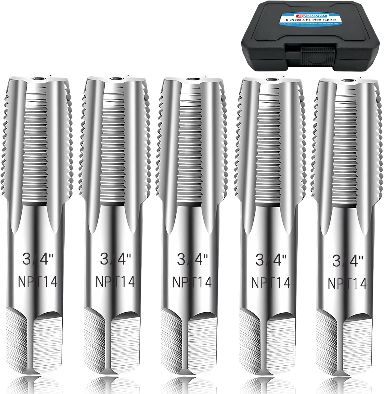 5-Piece NPT Pipe Tap Set, 3/4" NPT Tap Set Carbon Steel Hand Threading Plumbing Tap Set for Accurate Threads, Assorted Plumbers Mechanics DIY Thread cutting tools. 5 Pcs 3/4"