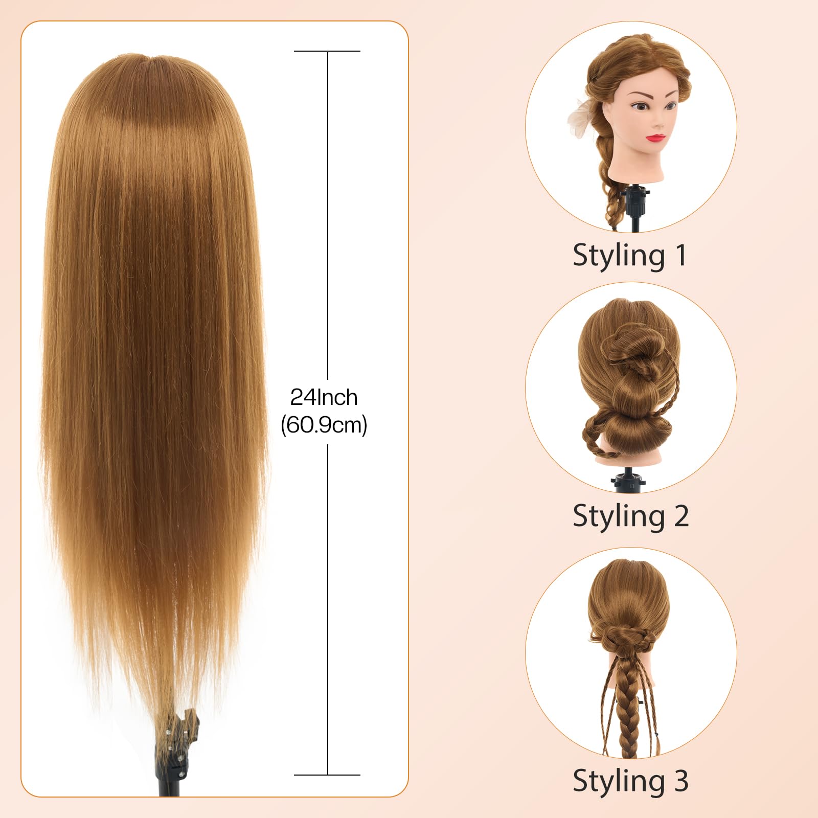 Neverland Frisierkopf 80% Echthaar 24 Zoll Friseurkopf mit Tischhalter und Haar Styling Braid Set