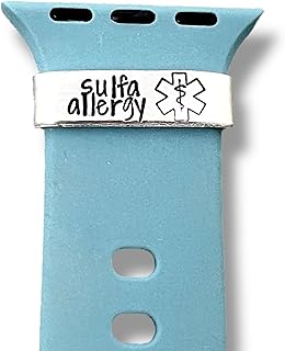 Sulfa Allergy Watch Charm In Case of Emergency, Slides Onto Smartwatch Bands, Medical Alert ID Tag, Hand Stamped Lightweight Aluminum, Charm Only - Band Not Included