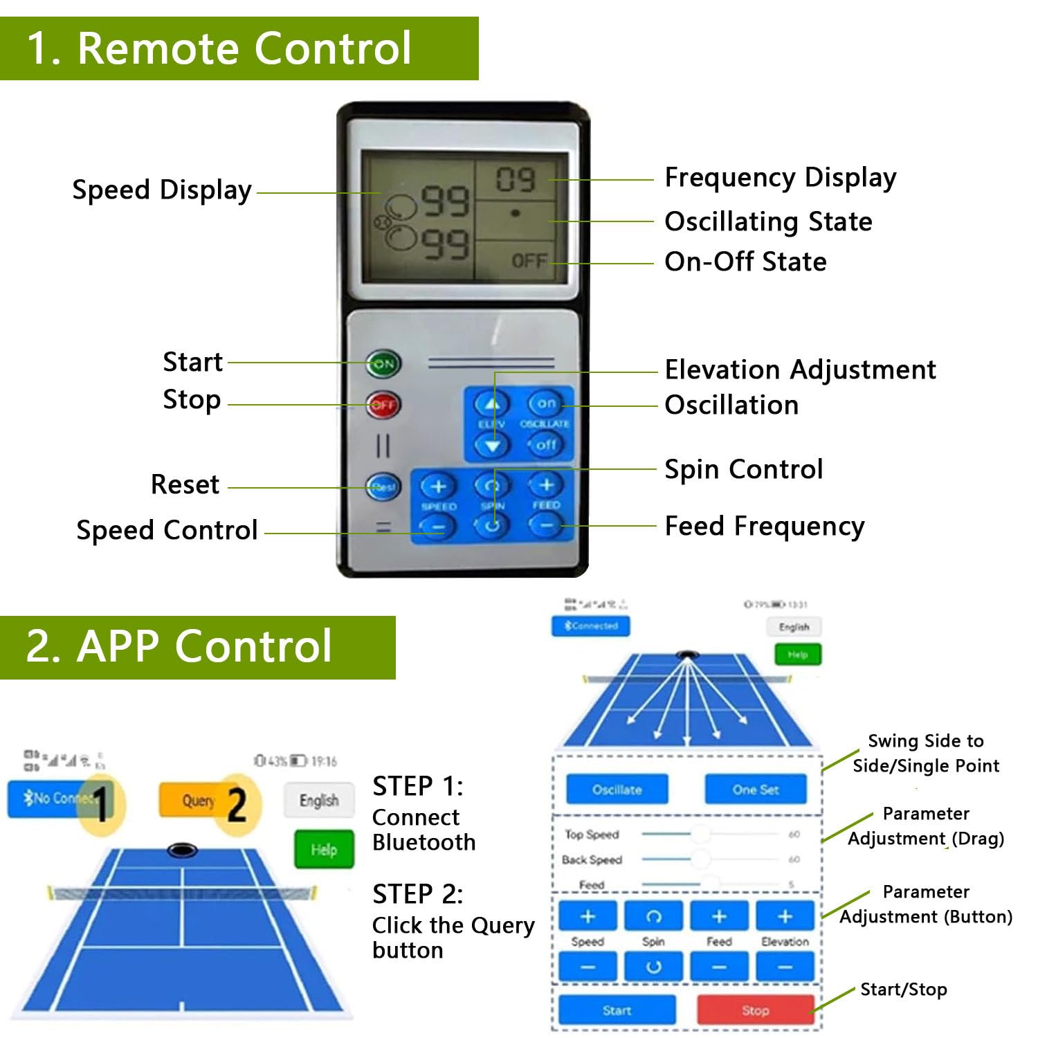 Macchina Lanciapalle da Tennis per Principianti, Lanciapalle Automatico con App/Telecomando, 50 Palline, Attrezzatura Portatile per L'allenamento, Allenamento Indoor E Outdoor