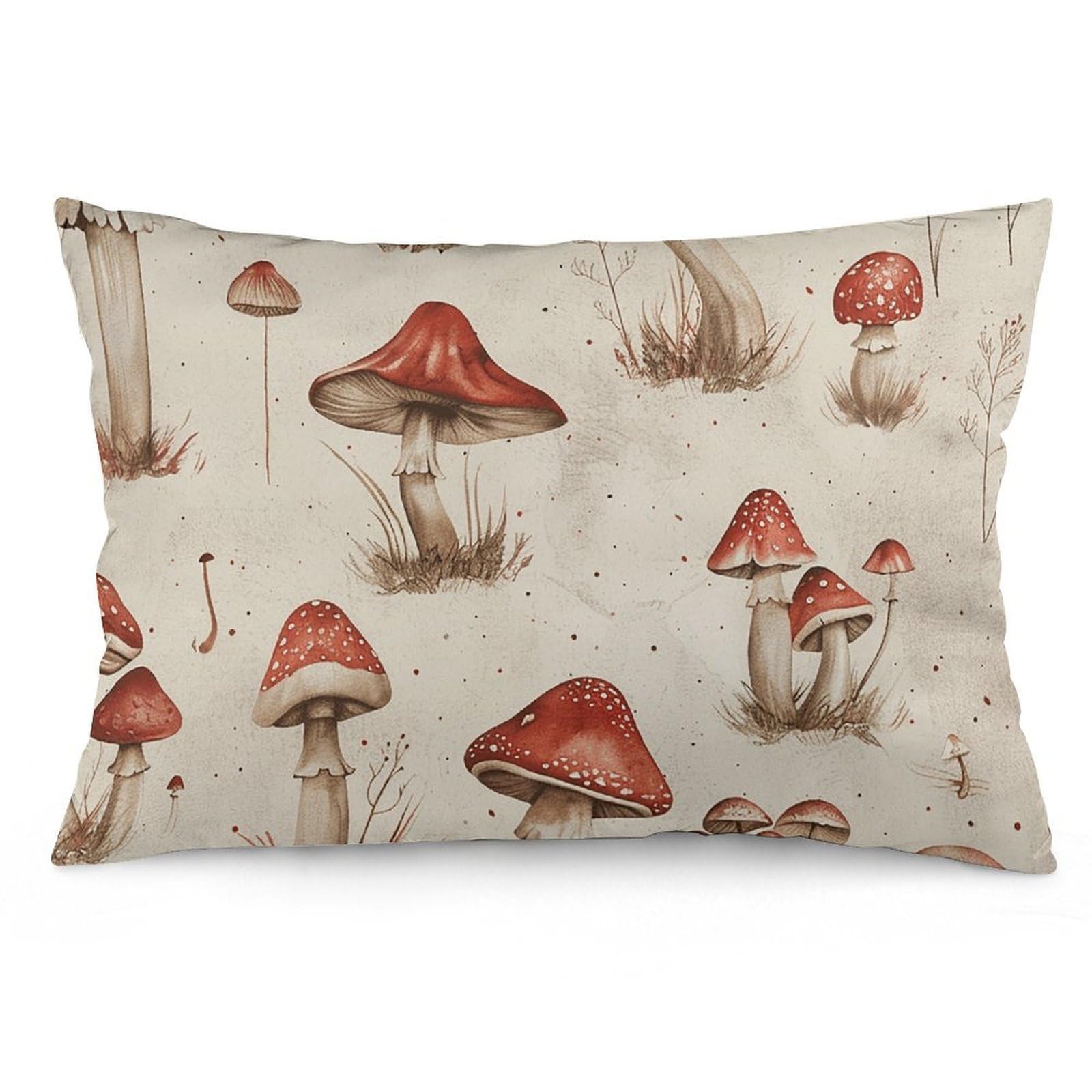 2 Pack Pillow Cases for Hair and Skin, Soft Breathable Pillow Case Covers with Hidden Zipper, Red Mushroom Pattern Pillowcase 12 "x20 Pillow Covers for Sleeping Gift