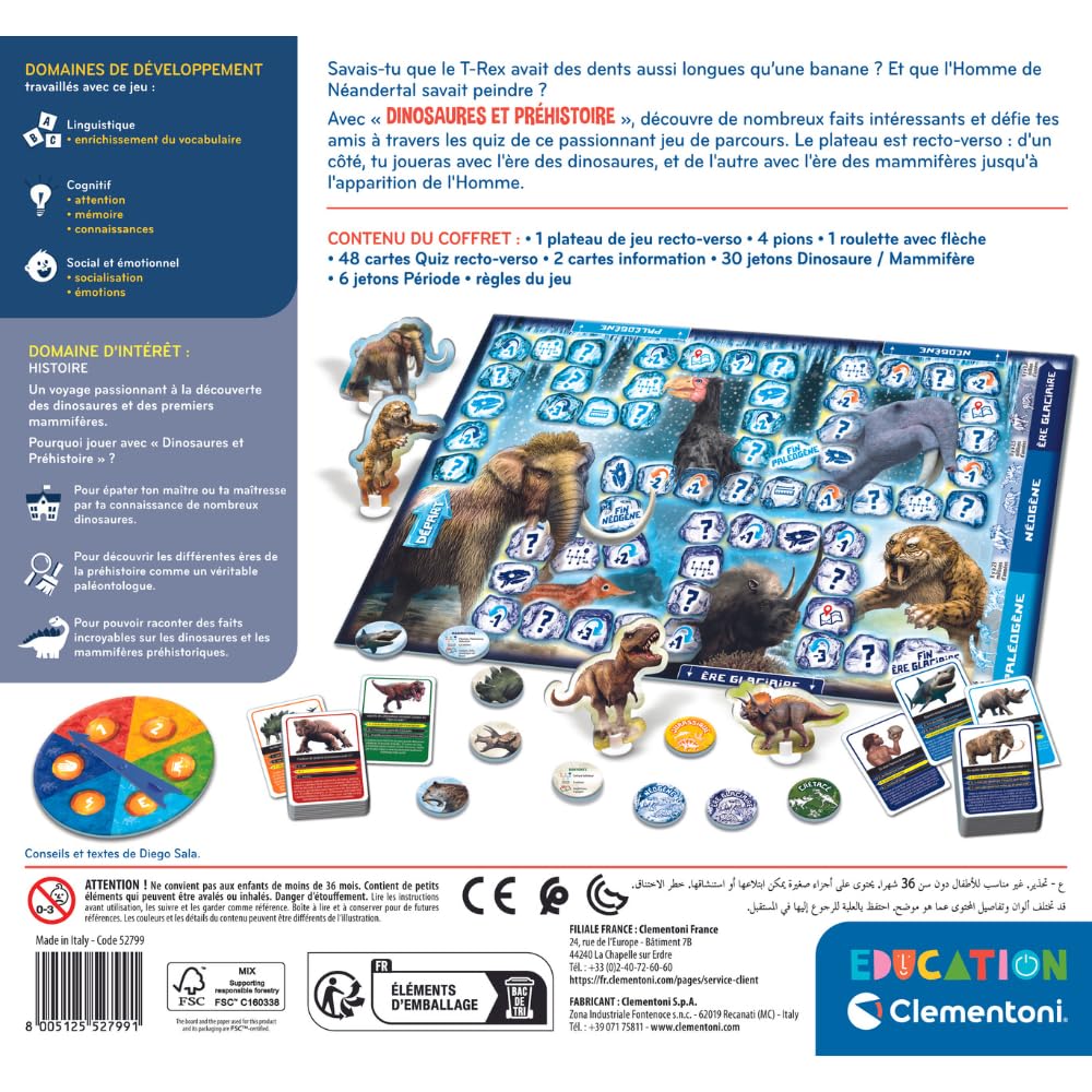 Clementoni Dinosaurs & Prehistory Educational Board Game - Quiz & Challenges For 2-4 Players, Ages 6+, French Version - View #8