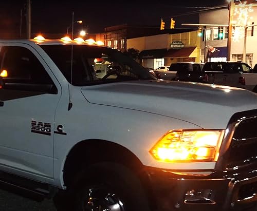 Miniatura 5 de iJDMTOY 5 lámparas de marcador de techo de cabina de lente transparente con tira completa de luces LED amarillas ámbar compatibles con Chevy Dodge,