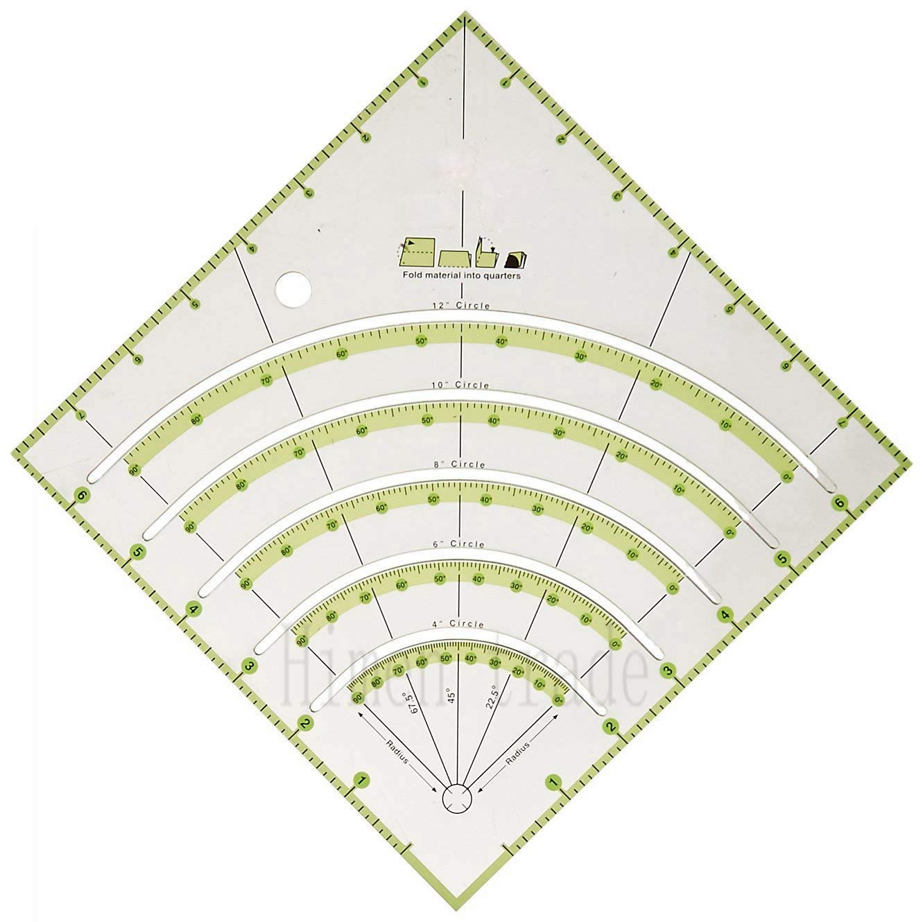 HONEYSEW Arcs & Fans Quilt Circle Cutter Multifunctional Arc Cutting Patchwork Ruler - Acrylic Quilters Template With Double Colored Lines for Cutting Cloth, Sewing Crafts