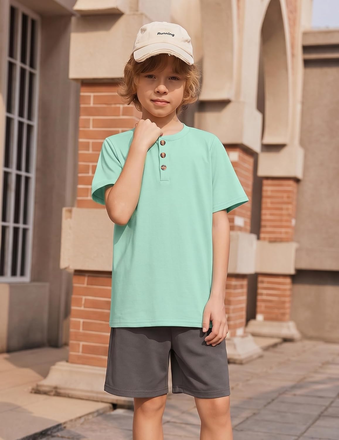 Arshiner Boy's Henley T-Shirt and Shorts Set 2 Pieces Summer Clothing Outfits 9-10 Years Black & Neon Green