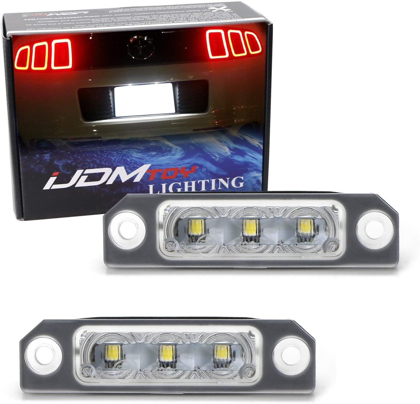 iJDMTOY OEM-Fit 3W Full LED License Plate Light Kit Compatible with Ford 2011-14 Mustang, 2009-18 Flex, 2008-17 Focus, Powered by 3-Piece Osram Xenon White LED