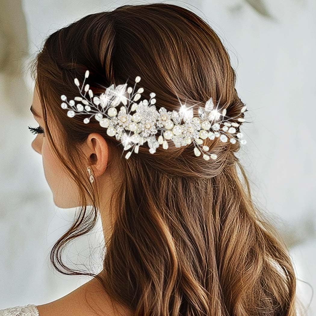 Pearl Hair Vine for Wedding Silver Flower Girl Headpiece Bridal Hair Accessories for Women and Girls - Image 7
