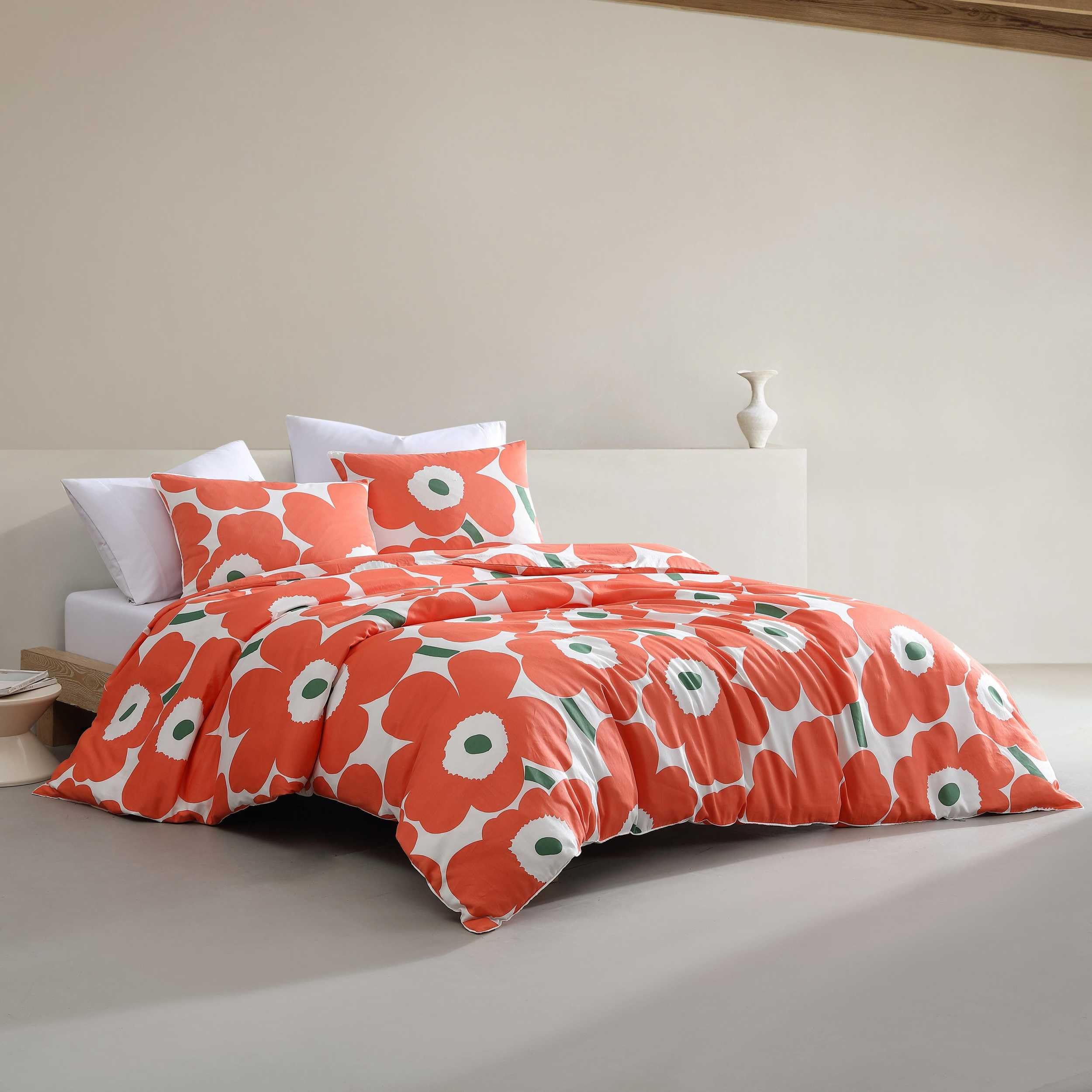 Juego de funda de edredón, ropa de cama orgánica súper suave, decoración informal para el hogar (naranja unikko, King) 2