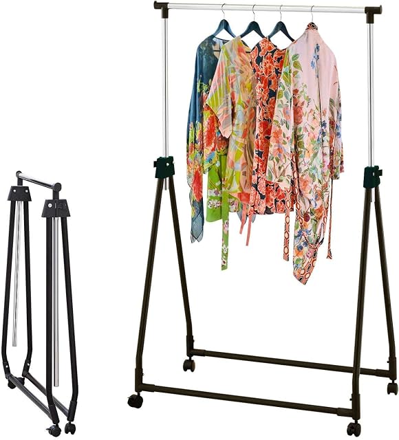 Taylor & Brown® Chrome Adjustable Height Collapsible Foldable Portable Garment Clothes Dress Coats Jackets Hanging Rail Rack Storage Display Stand on Castor Wheels