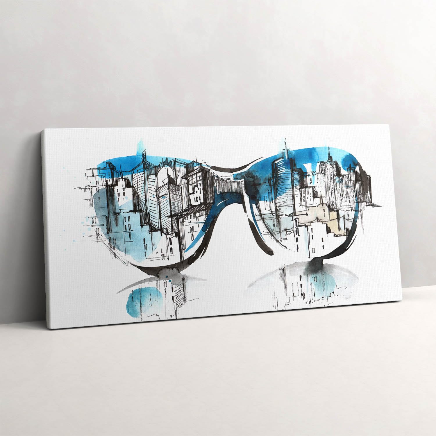 Tableau Ville à lunettes - Image sur Toile 120x60cm Wallfluent