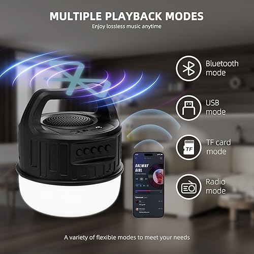 Miniatura 2 de Delxo Altavoces Bluetooth para exteriores con linterna de campamento,Altavoces inalámbricos portátiles con lámpara de atmósfera,Altavoz de luz LED