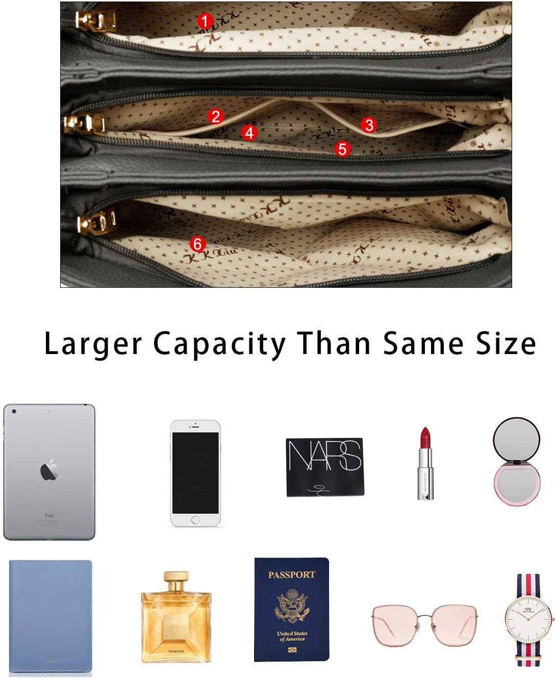 KKXIU 3 Zippered Compartments Purses and Handbags for Women Top Handle Satchel Shoulder Ladies Bags - Image 6