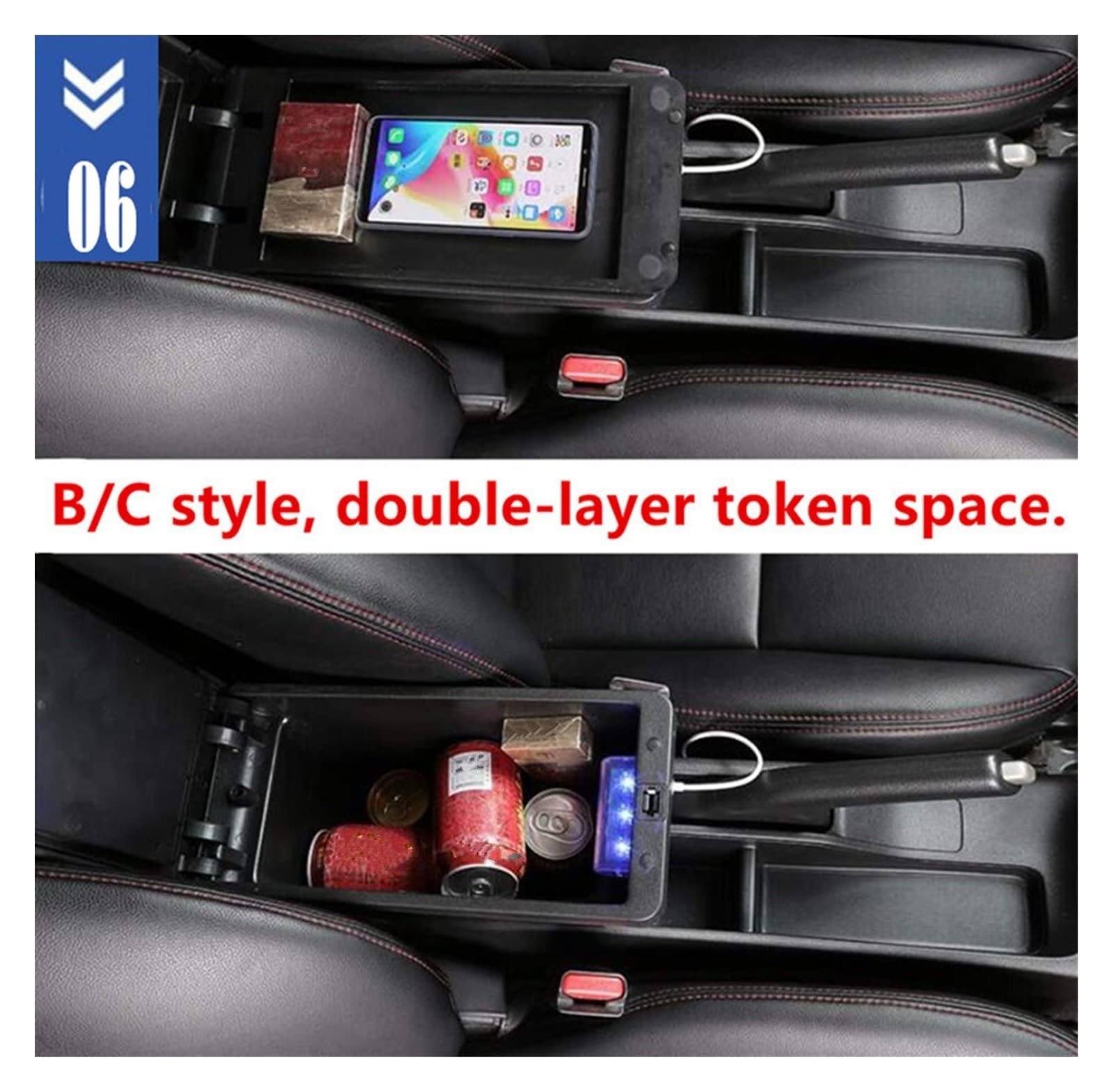 ABHAI Fit for Renault Captur Armsteun Doos Centrale Winkel Inhoud Doos Met USB Interface 2018 2019 2020 2021 2022 Auto Armsteun doos (Color : B red line 3USB