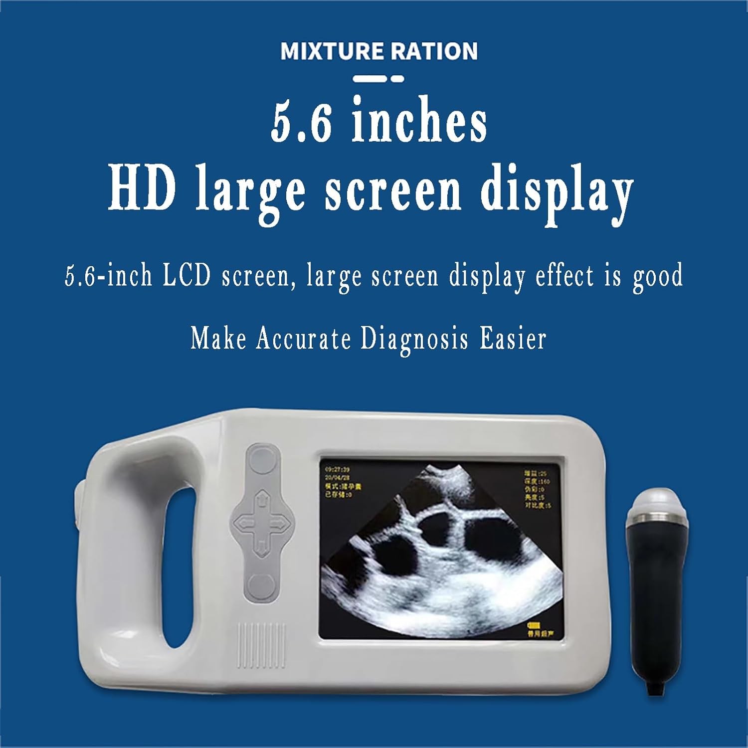 Veterinary B-Ultrasound Machine, 5.6in High-Definition Portable Pregnancy Tester, Fine and Clear Imaging Effect, 4-Color Pseudo-Color Display, Suitable for Pigs and Sheep