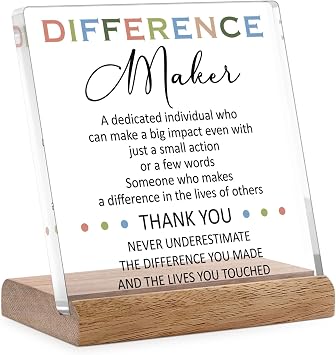 Difference Maker Gifts - Gifts for Coach Boss Mentor, Leadership Social Worker Gifts Thank You Gifts for Men Women, Employee Appreciation Gifts for Principal Teacher Nurse Office Desk Decor Plaque