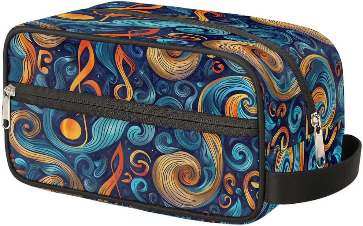Toiletry Bag for Men Orange Music Note Travel Toiletry Organizer Traveling Dopp Kit Shaving Bag with Large Capacity for Toiletries Accessories
