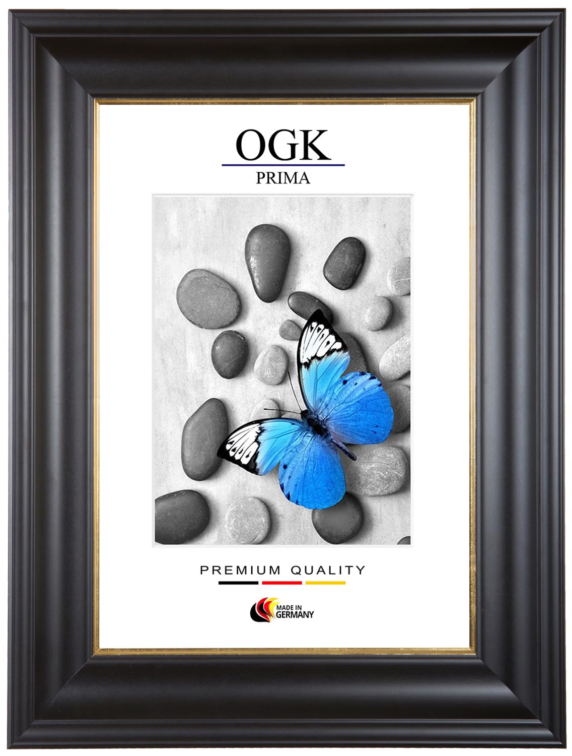 Online-GalleryKing Eleganter Bilderrahmen in Schwarz mit schmaler Goldkante 48 x 68 cm | Größe wählbar | Edler Holzrahmen | Maßanfertigung | für Fotos, Poster & Puzzle | OGK_44
