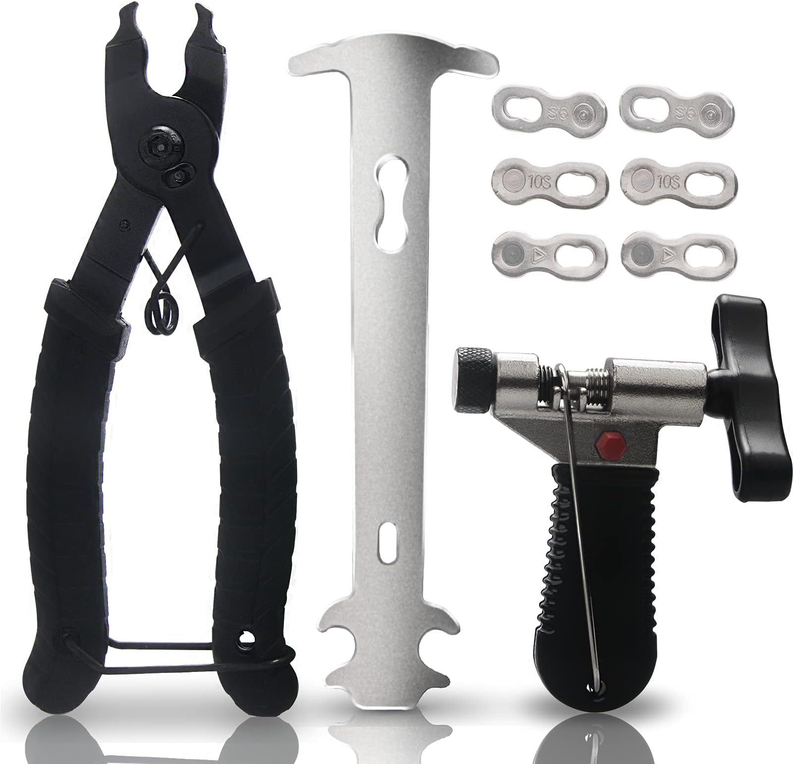 Ponwec Bike Chain Tools with Chain Hook Chain Cutter Bike Link Plier Chain Wear Indicator Tool + 3 Pairs Bicycle Missing Links, Road and Mountain Bike Chain Repair Tools for All Models of Bike Chains