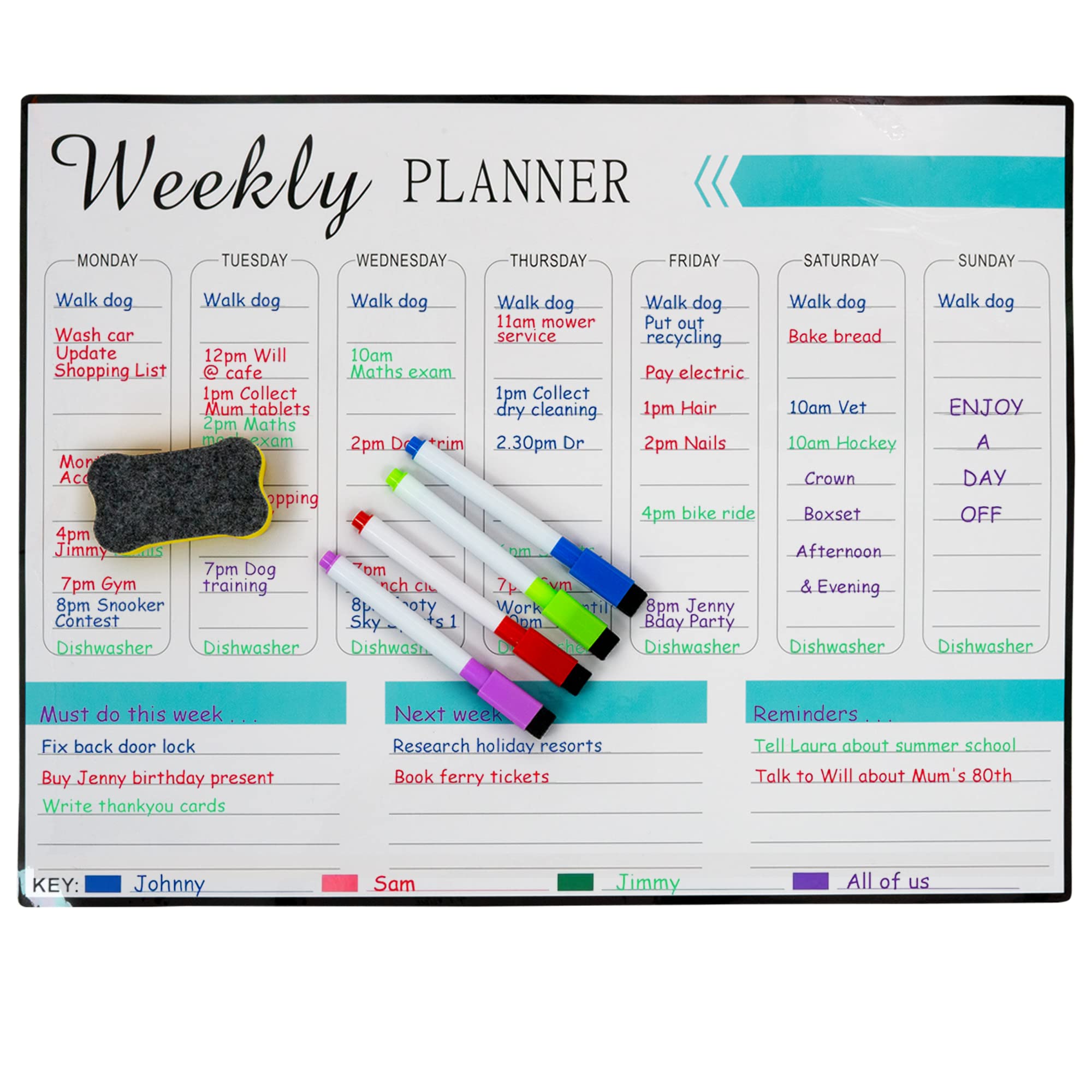 SA Products Weekly Planner Magnetic Whiteboard with 4 Pens & 1 Rubber | Magnetic Wall Planner | Fridge Calendar Whiteboard Aesthetic Stuff for Daily Planner, Meal Planner, and Business Plans