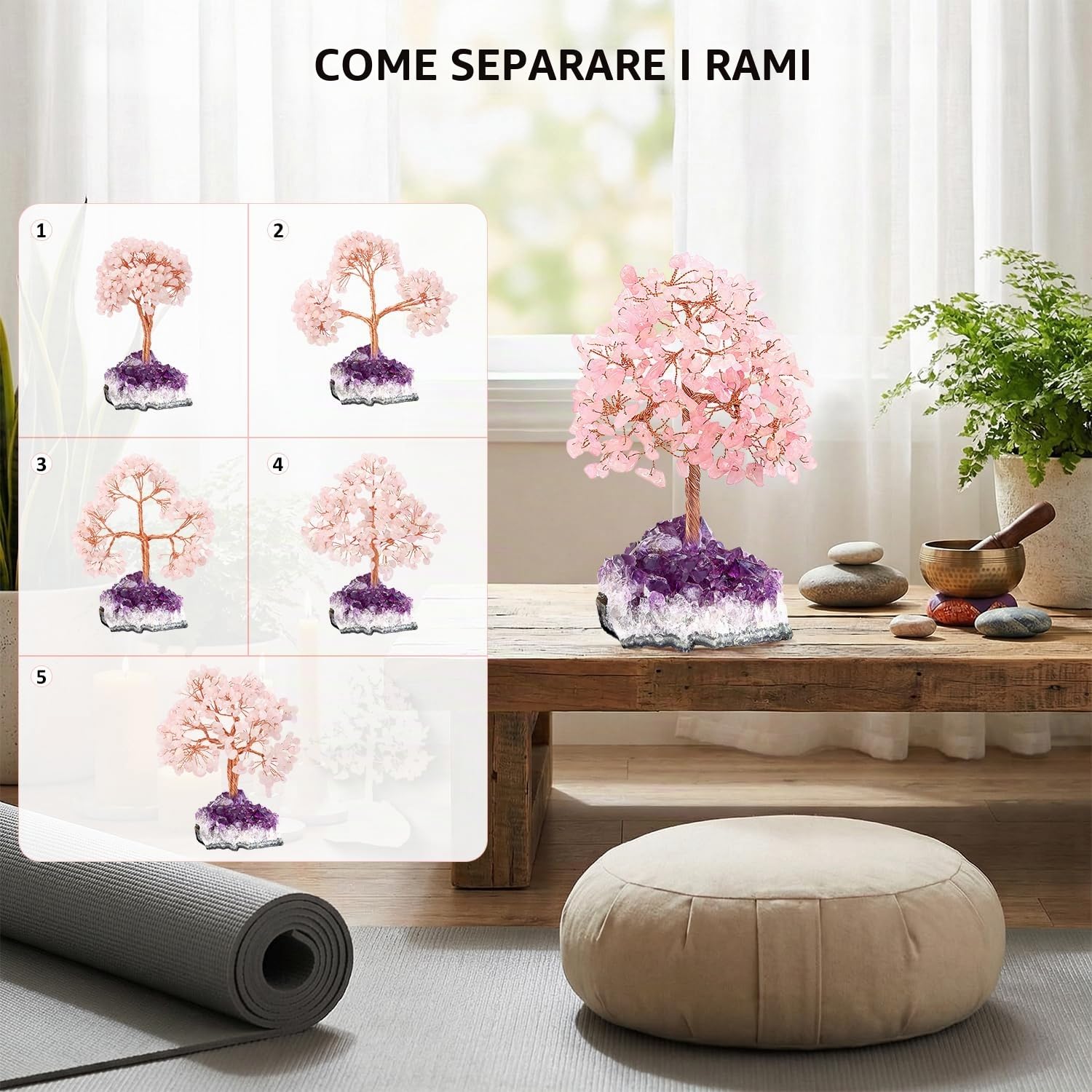 Crystal Tree - Albero dei soldi con ametista, decorazione da scrivania con albero della vita viola, accessori per ufficio zen, regalo di compleanno unico per donne, arte con cristalli di