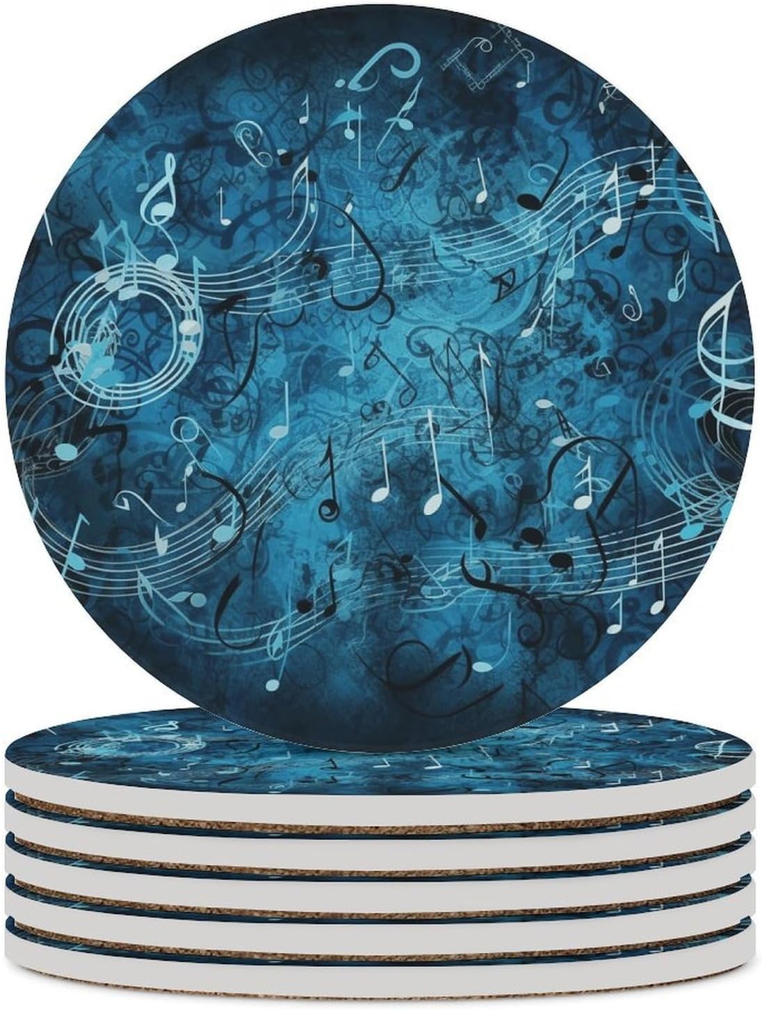 Blue Musical Notes Coaster with Cork Base Drink Coasters for Coffee Table Decor Modern Cup Coasters with Non-Slip & Heat-Resistant Cute Ceramic Table Coaster for Home Dining