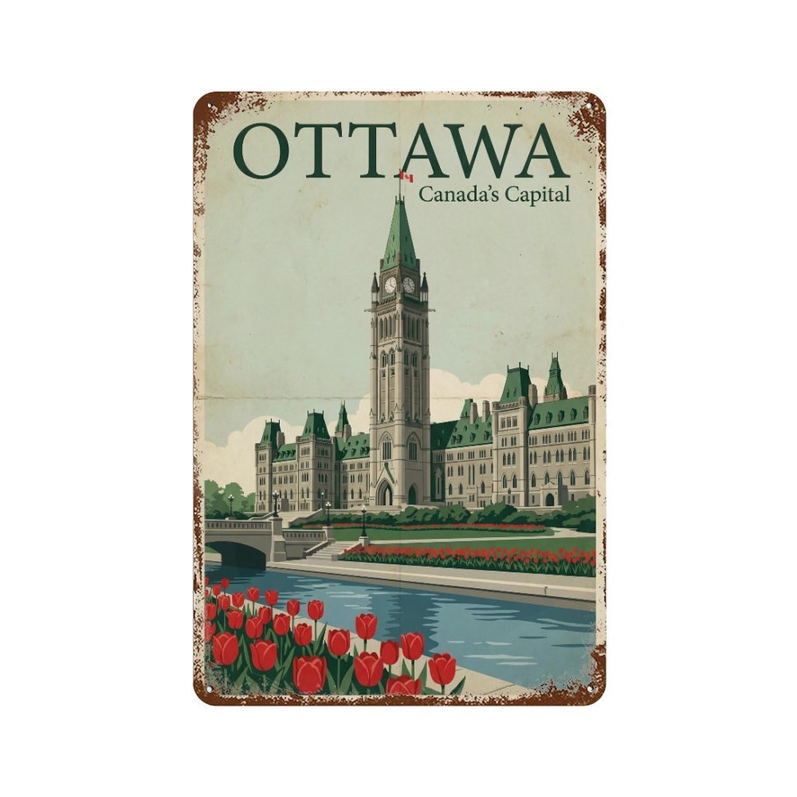 Metal Tin Sign Vintage Travel Canada Ottawa