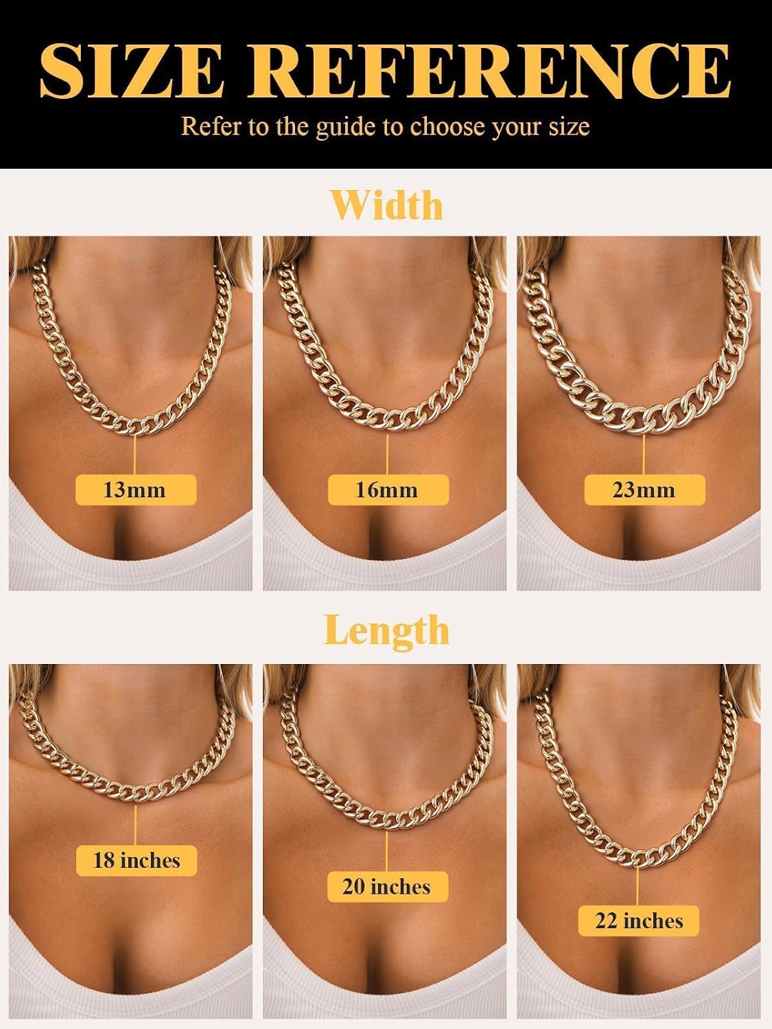 U7 Lightweight Chunky Gold Necklace, Thick Aluminum Cuban Link Chain for Women Trendy, Chic Punk Hip Hop Chunky Gold Jewelry Statement Necklace for Christmas Gifts, 14K Gold Plated, 13mm/16mm/23mm