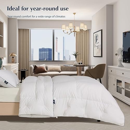 Miniatura 7 de PACIFIC COAST Edredón de plumón tamaño Queen, relleno de edredón 100% algodón, edredón blanco extra esponjoso, ultra suave, transpirable, edredón de