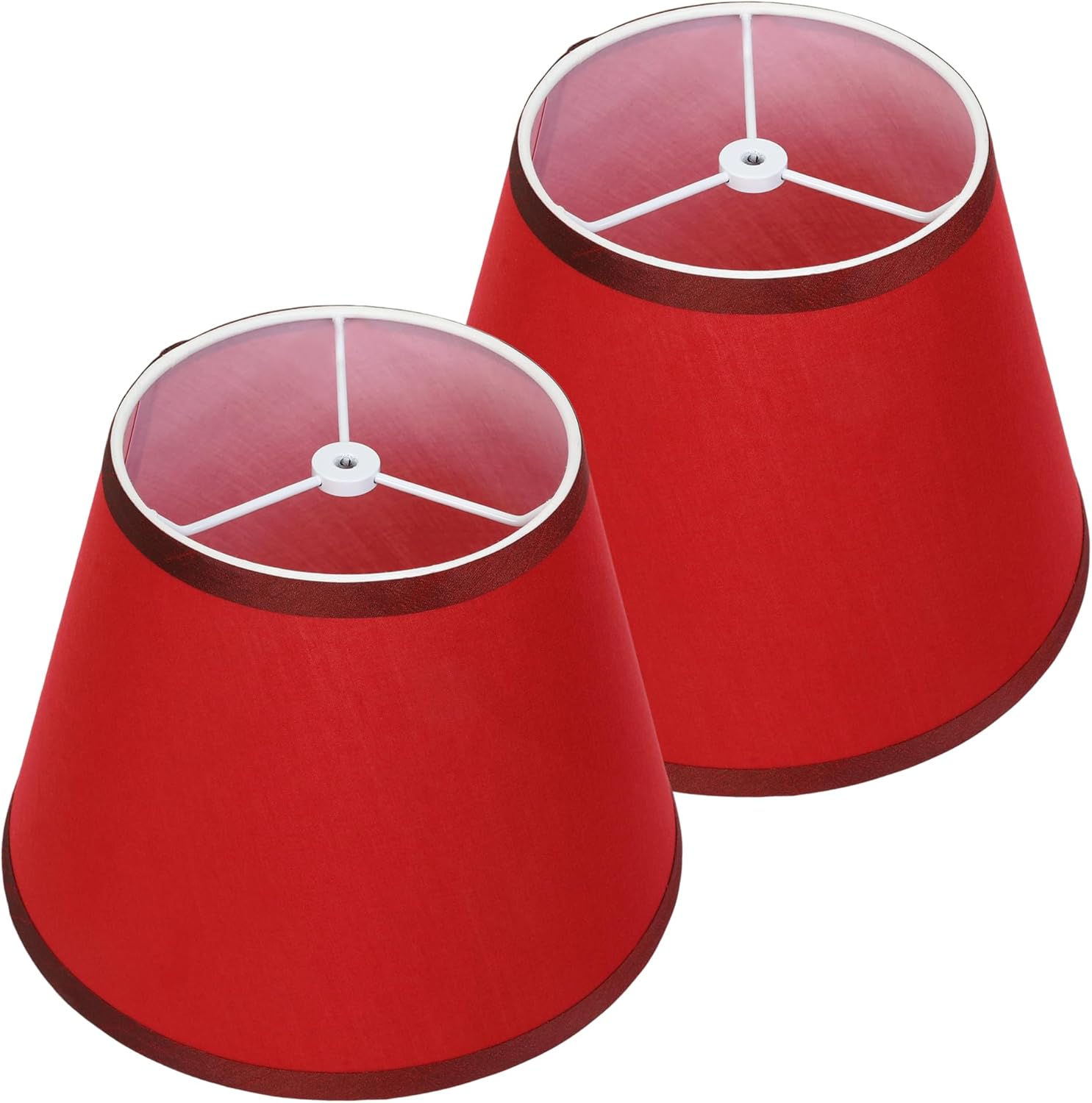 Red Small Lamp Shades Set of 2, 6" Top x 10" Bottom x 7" High Empire Fabric Lampshade(Spider) for Table, Floor & Wall Lamps, Assembly-Free, Replacement Lampshade for Bedroom, Living Room Decor