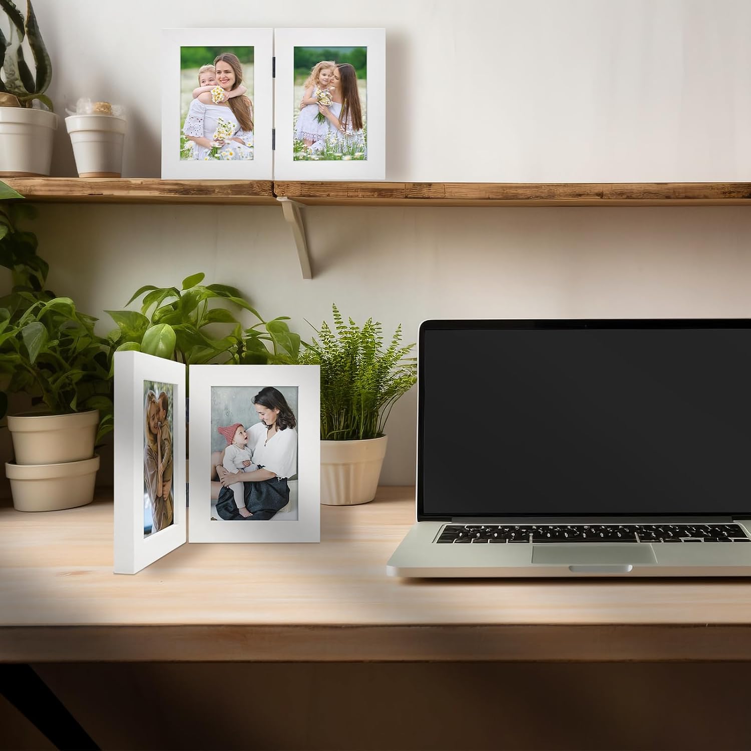 Golden State Art, 4x6 Double Picture Frame Vertical Hinged Photo Frame 2 Opening Folding Family Frames Collage, with Real Glass (4x6, White, 2-Pack)