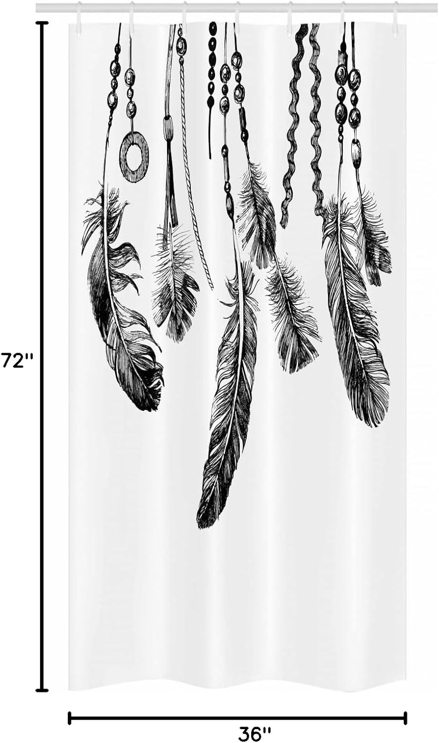 Ambesonne Tribal Stall Shower Curtain, Tribal Feathers for Wisdom and Strength, Fabric Bathroom Decor Set with Hooks, 36" W x 72" L, Charcoal Grey