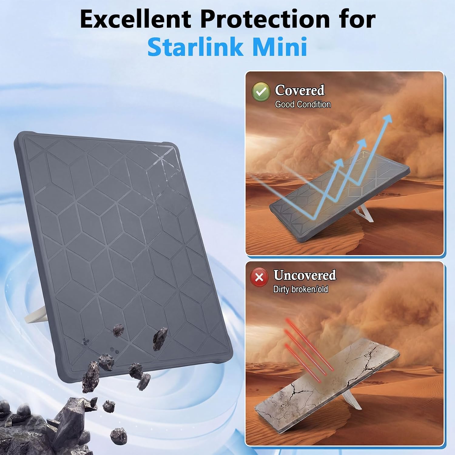 Gray Starlink Mini Case, Starlink Mini Accessories Silicone Protective Cover with Reinforced Corner Guards, Signal Friendly Starlink Mini Cover for RV Camping Hiking Outdoor Use