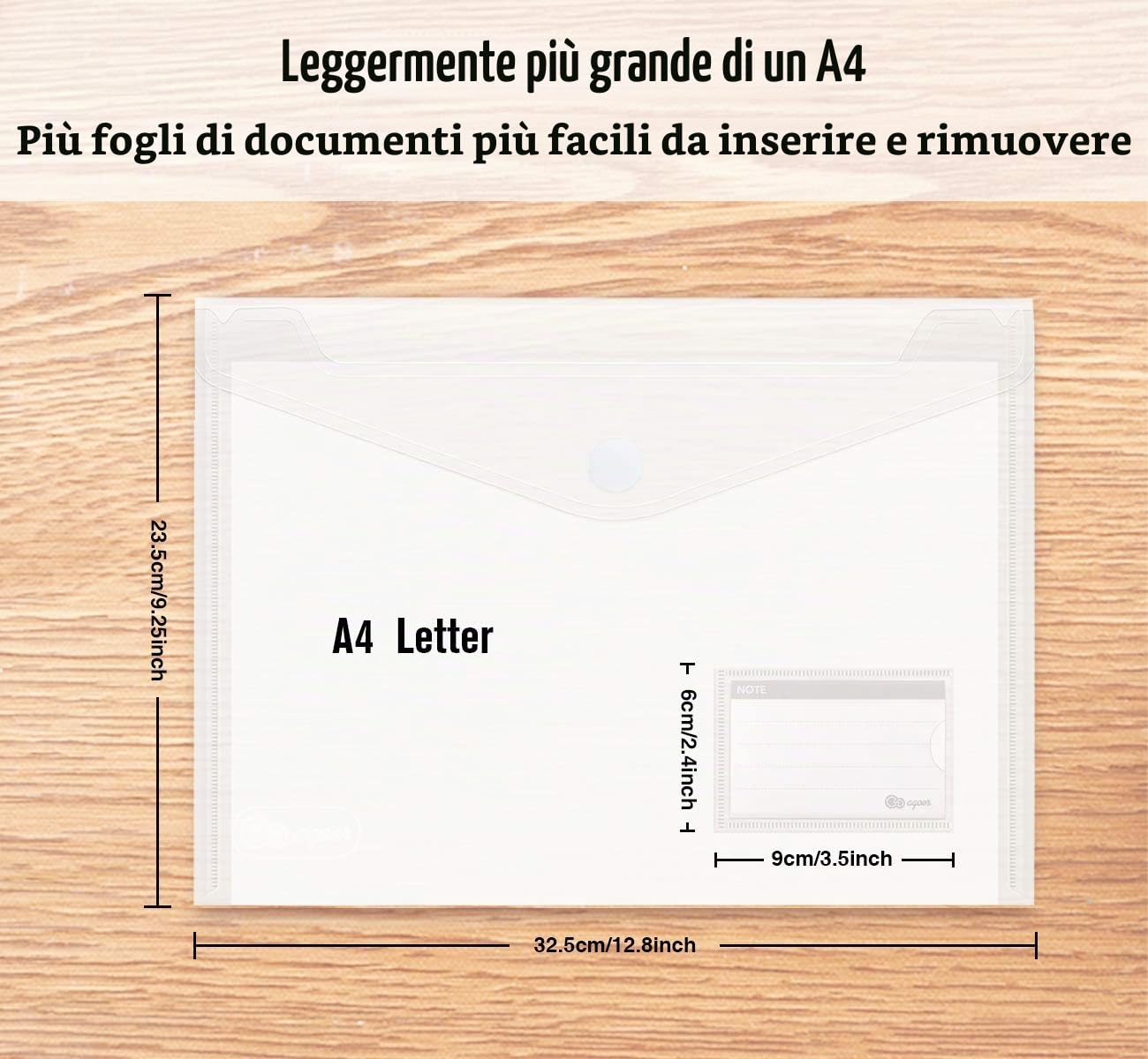 Agoer 25 x cartelline portadocumenti A4, Buste Plastica Portadocumenti Trasparente A4 con chiusura a strappo e 30 biglietti da visita per uffici, scuole,Casa