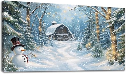 Miniatura 21 de 30"x 60" Canvas Wall Art Vintage Winter Forest Deer Barn Sepia Lithograph Print Framed Pictures Painting Prints Large Wall Art for Living Room