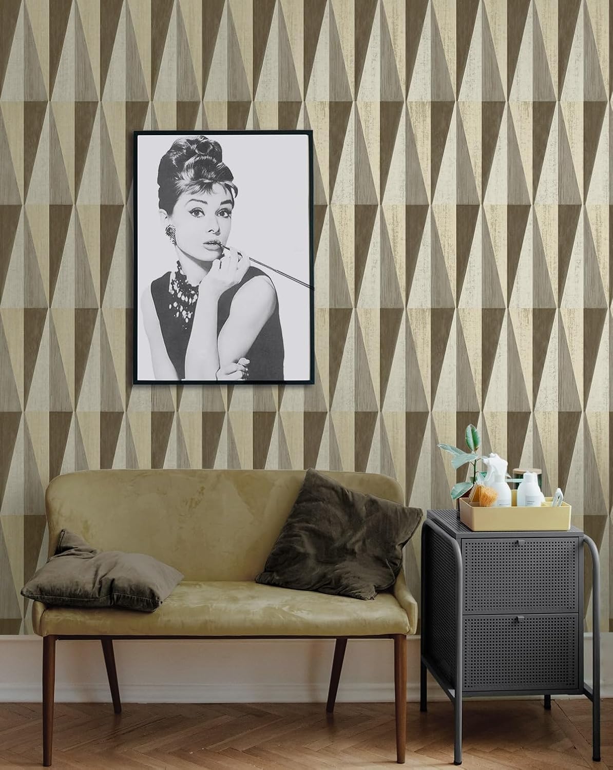 NextWall Harry & Grace Pieced Diamonds Geometric Peel and Stick Wallpaper (Cafe)
