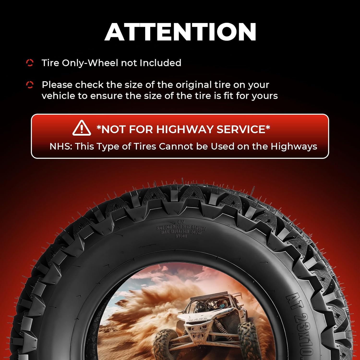 Set of 2 ATV/UTV Tires 23x10.5-12,6PR 23x10.5x12 All-Terrain Tires,Tubeless,Puncture Resistant,Non-Directional Tread