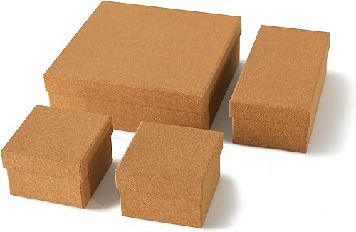 Cajas decorativas de papel kraft con tapas, juego de 4, cajas organizadoras de tonos tierra anidables para el hogar y la oficina, solución de