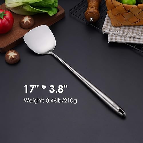 Miniatura 2 de Espátula y cucharón para wok de 17 pulgadas, cuchara espumadora, espátula ranurada, juego de utensilios de cocina de acero inoxidable 304, 4 piezas