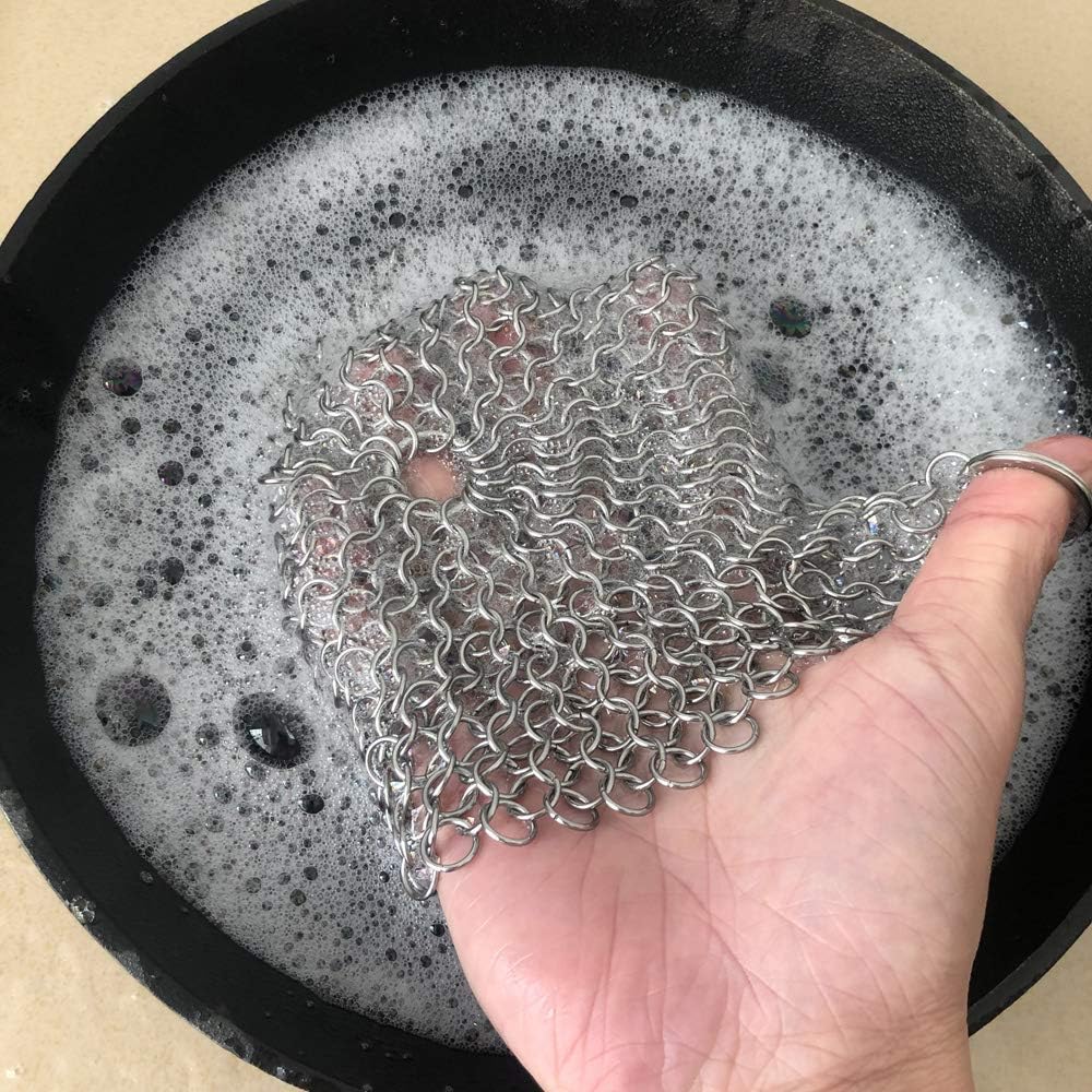 316 Premium Stainless Steel Cast Iron Cleaner, Chainmail Scrubber for Cast Iron Pan Pre-Seasoned Pan Dutch Ovens Waffle Iron Pans Scraper Cast Iron Grill Scraper Skillet Scraper HOVhomeDEVP (7 Inch S) image 5