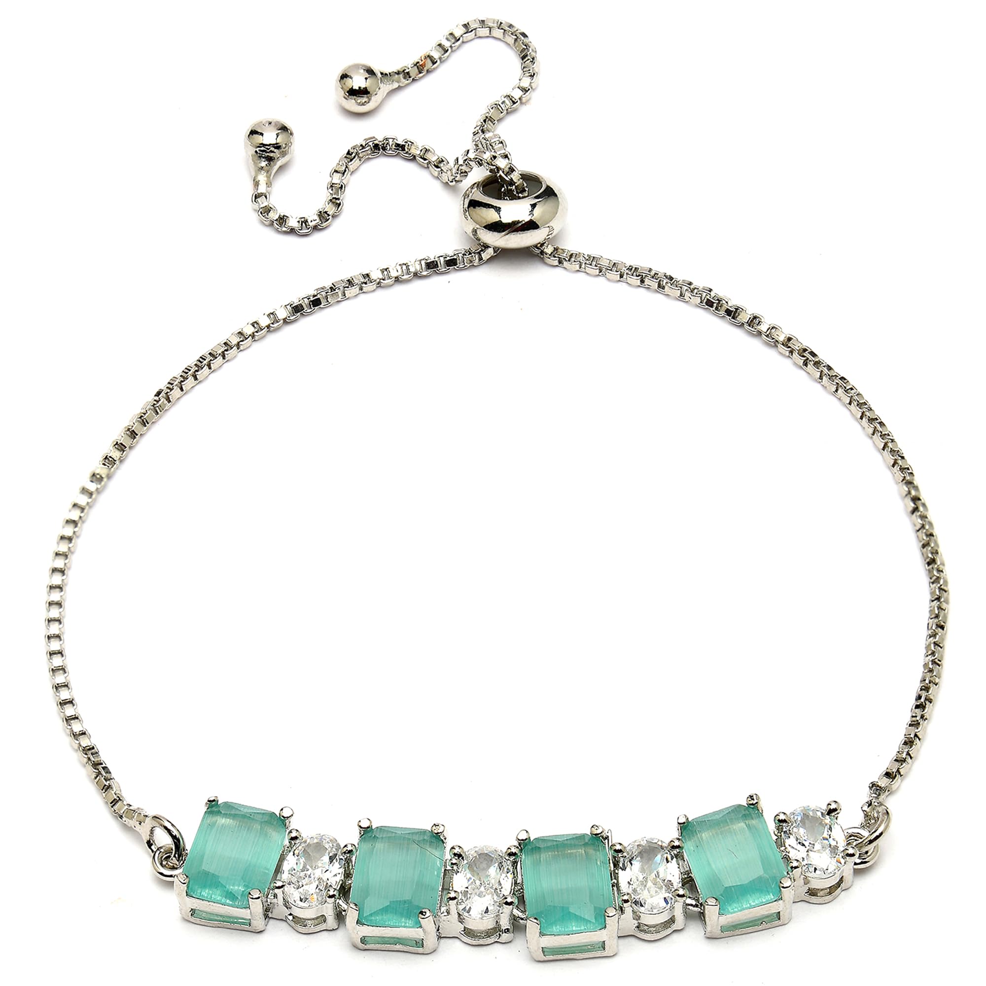 ZENEME Rhodium Plated Fashion Latest American Diamond Crystal Silver Plated Beaded Pebble Bracelet For Women & Gifts For Girls (The Beaded Pebble Lime Green Bracelet) (B0D8HRMZ4Q) Amazon Price History, Amazon Price Tracker