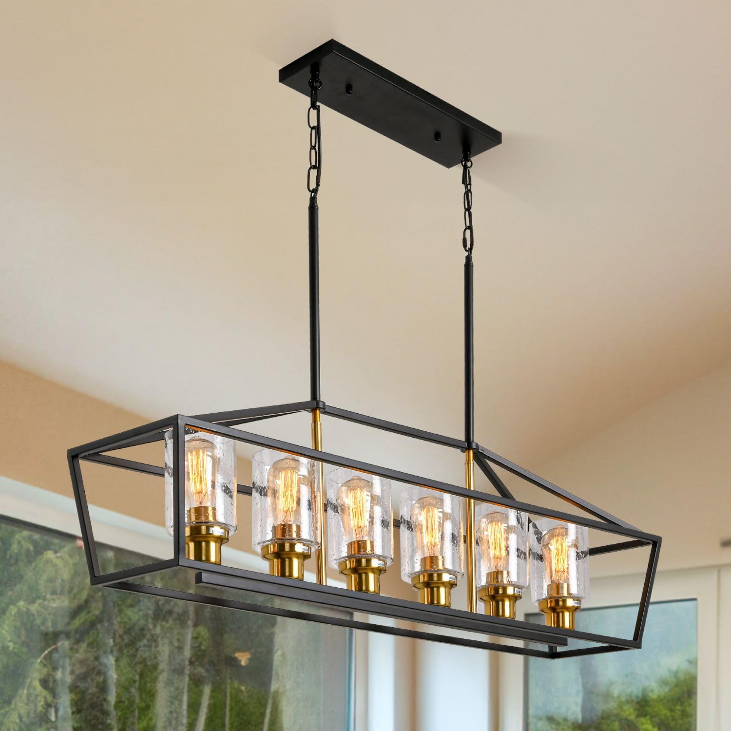 Sdorens Black Kitchen Island Lighting, 6-Light Modern Farmhouse