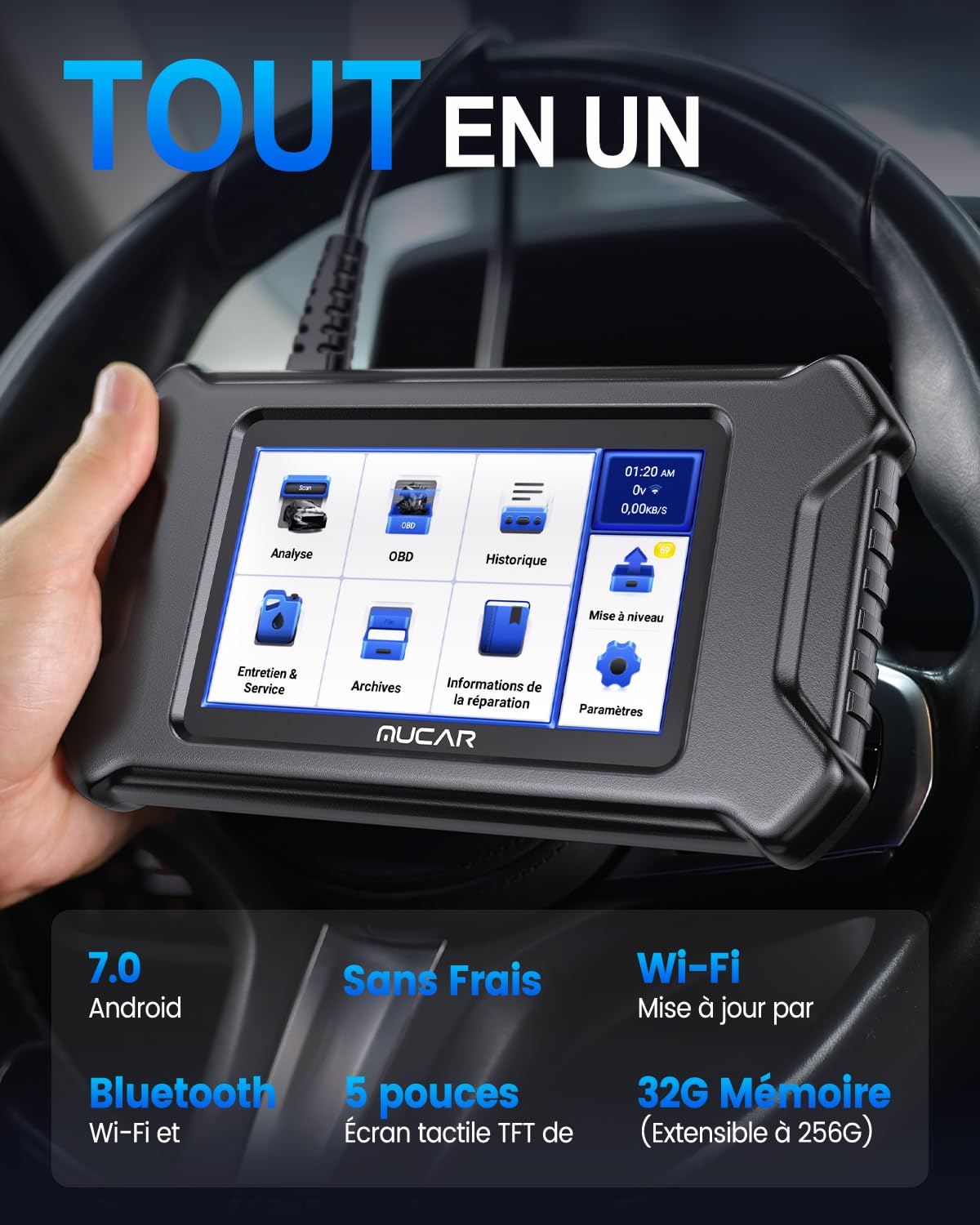 OBD2 Diagnosegerät, MUCAR CS6 Diagnosegerät Auto Mit 6 System(ECM/TCM/ABS/SRS/TPMS/BCM) + 7 Reset-Funktion(Öllampen/EPB/SAS/TPMS/TBA/ETS/ABS/DPF), Auto Auslesegerät Für AutoVIN, Kostenlose Updates