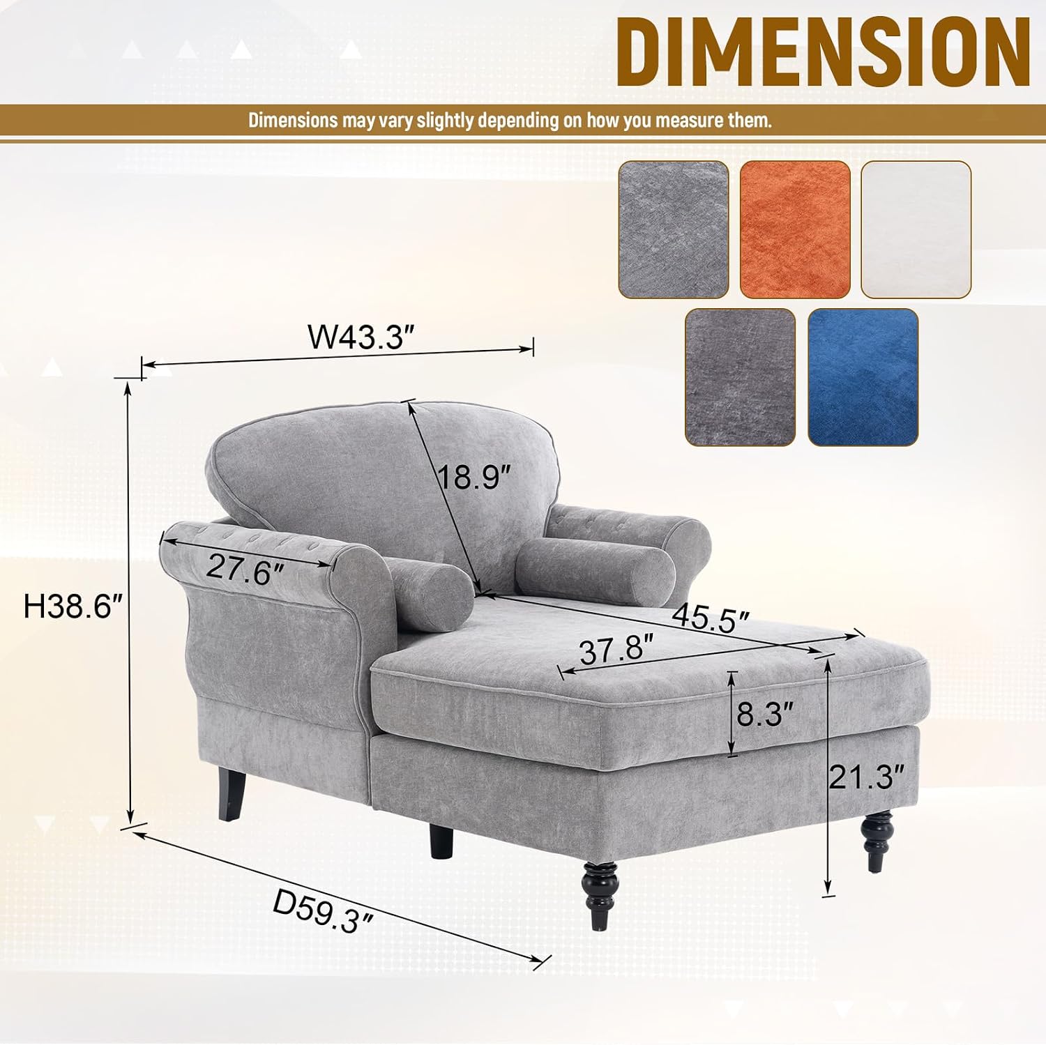Accent Chair, 59'' Modern Armchair for Living Room, Upholstered High Back Lazy Sleeper Armchair Recliner for Woman, Chaise Lounge Chair Indoor, Single Reading Sofa Chair with Wood Legs (Light Grey)