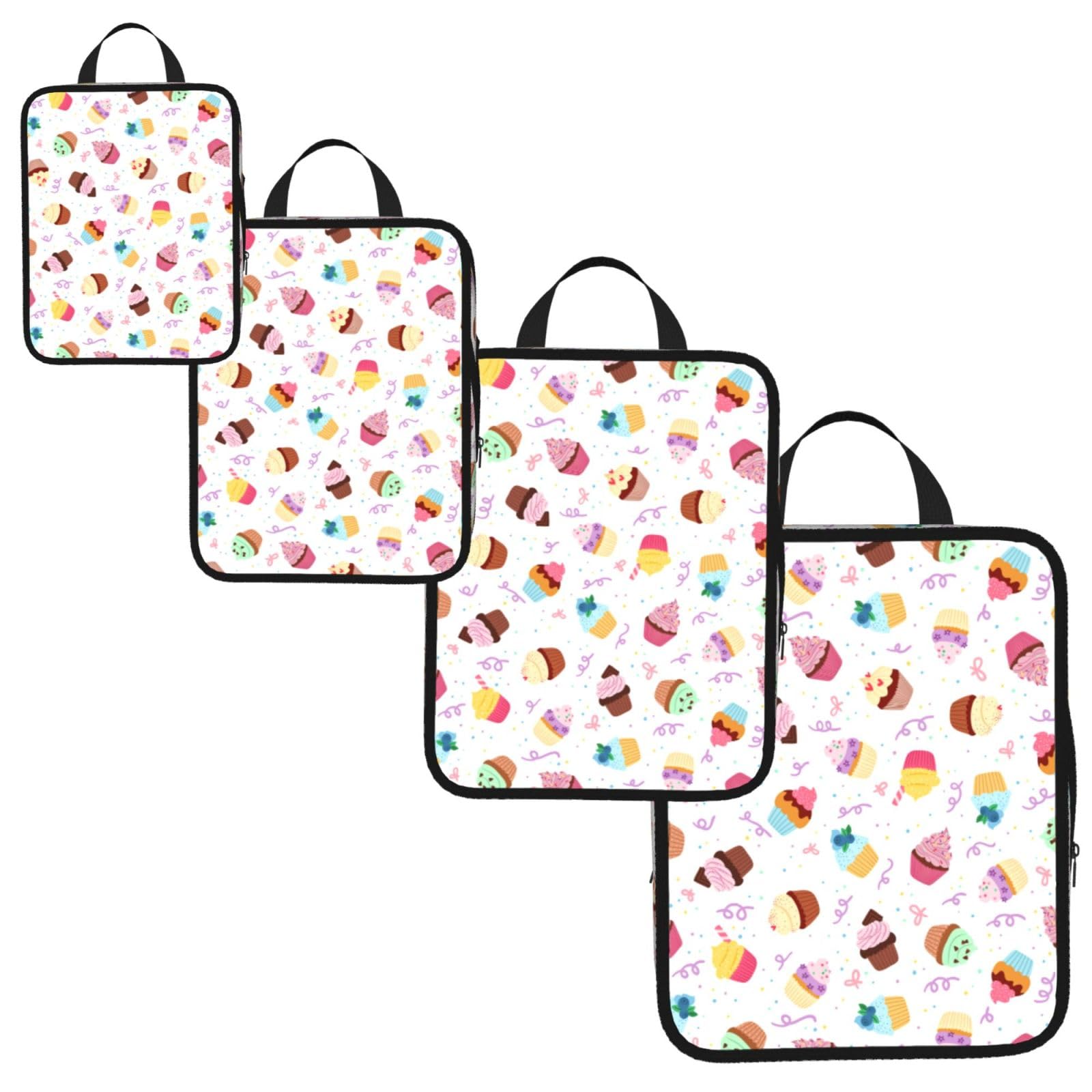 Delicious Cupcakes Print 4 Set Compression Packing Cubes for Suitcases,Expandable Storage Bags Organizers