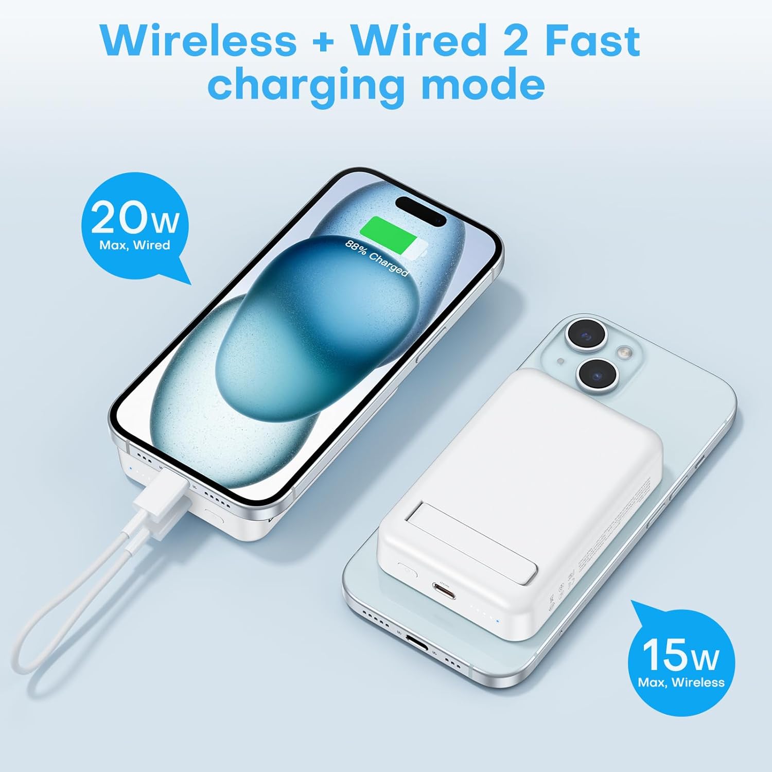 OMOTON Portable Charger Power Bank - 10000mAh Magnetic Fast Charging Battery Pack for iPhone (Above 11 Series), LED Display Indicators and Foldable Stand- Gray White image 5 of 8 B0CMWLW3FL