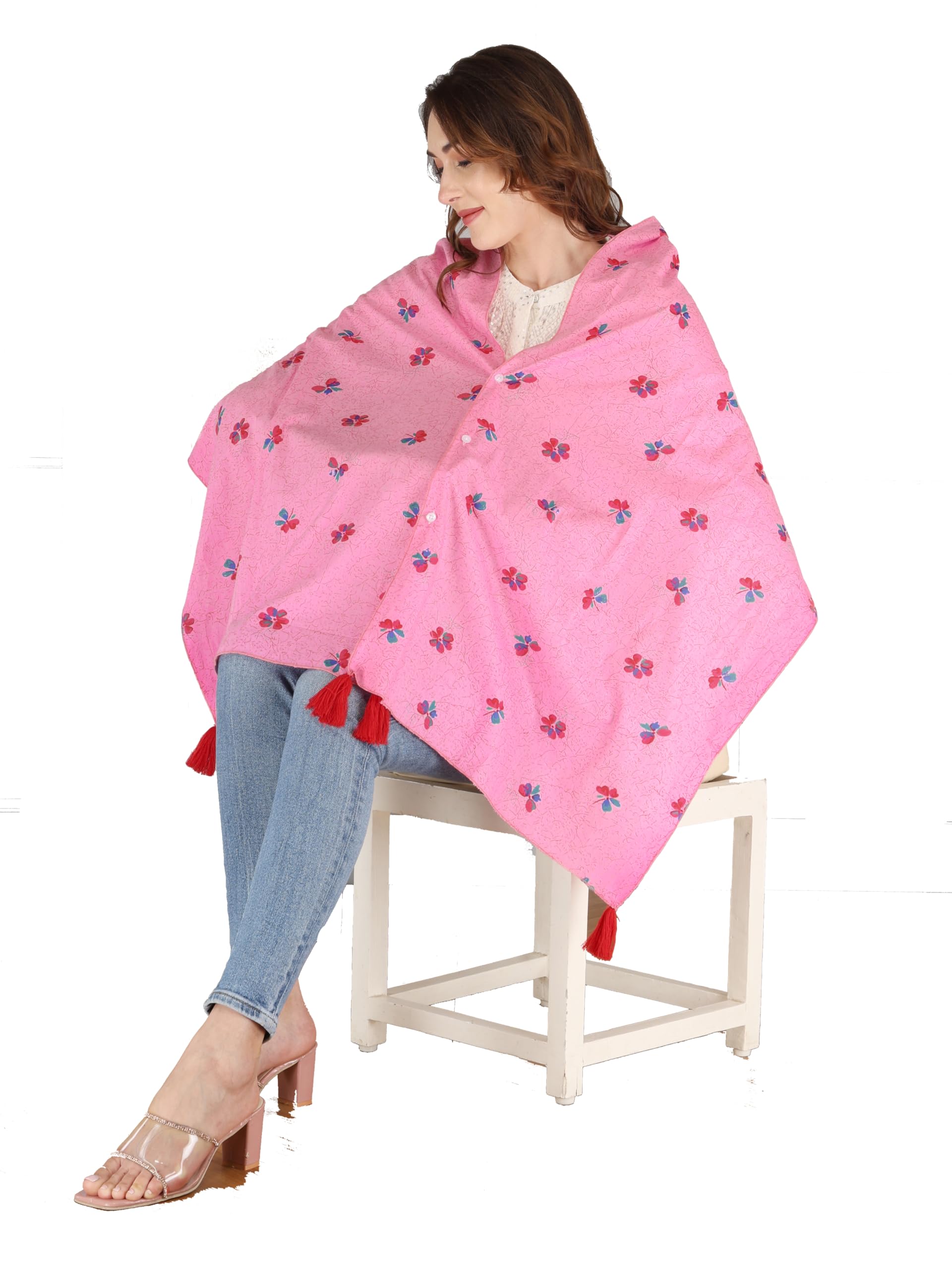 switchon Nursing Cover for Breastfeeding Multi Use Poncho Style Scarf with Buttons, Feeding Apron Breathable for Pre & Post Pregnancy free size (72inch x 22inch) Pink and Red-picture-23