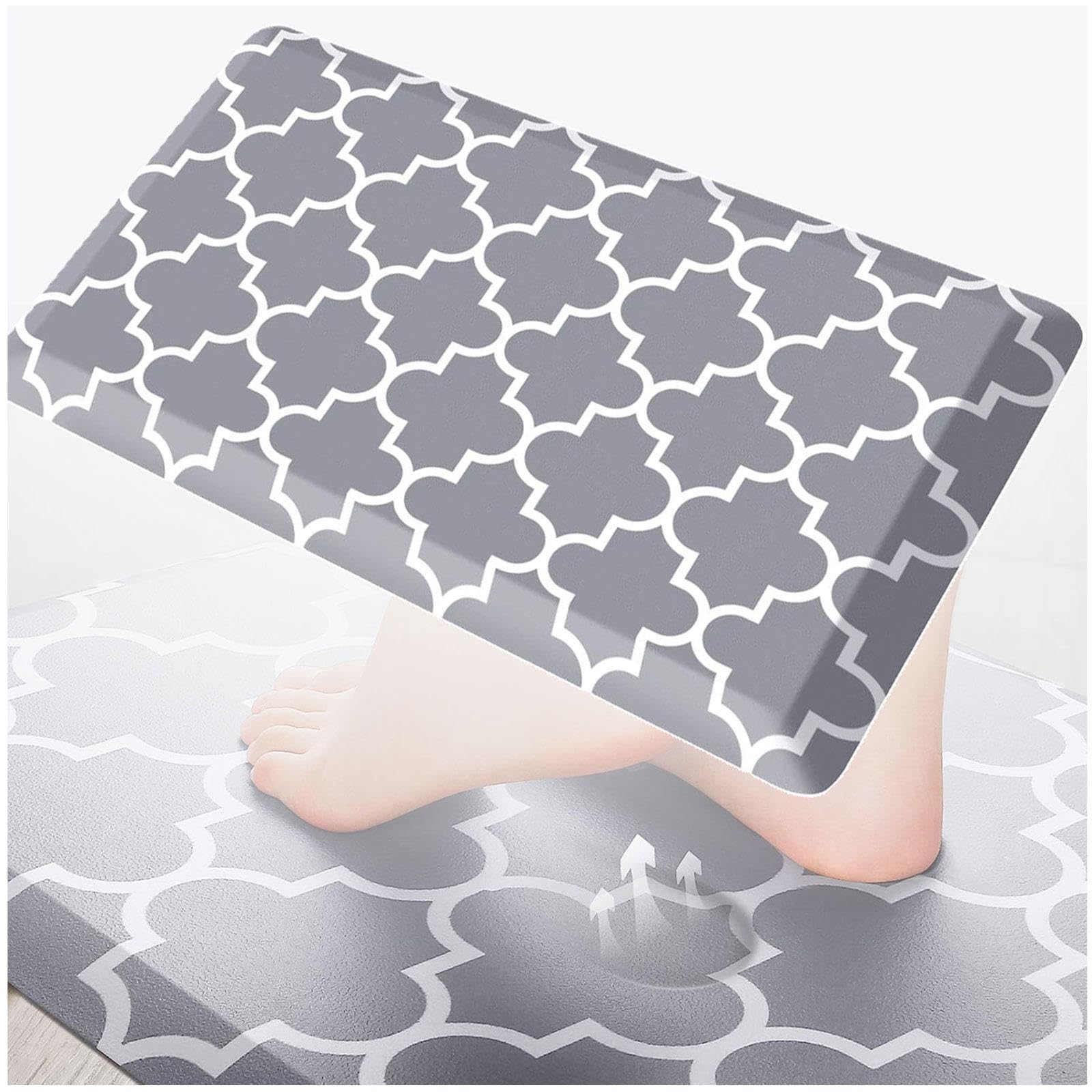 Tapete ergonómico antifatiga – 0.47 pulgadas de grosor, antideslizante e impermeable, ideal para cocina, oficina y fregadero, color gris, tamaño de 17.3 x 71 pulgadas