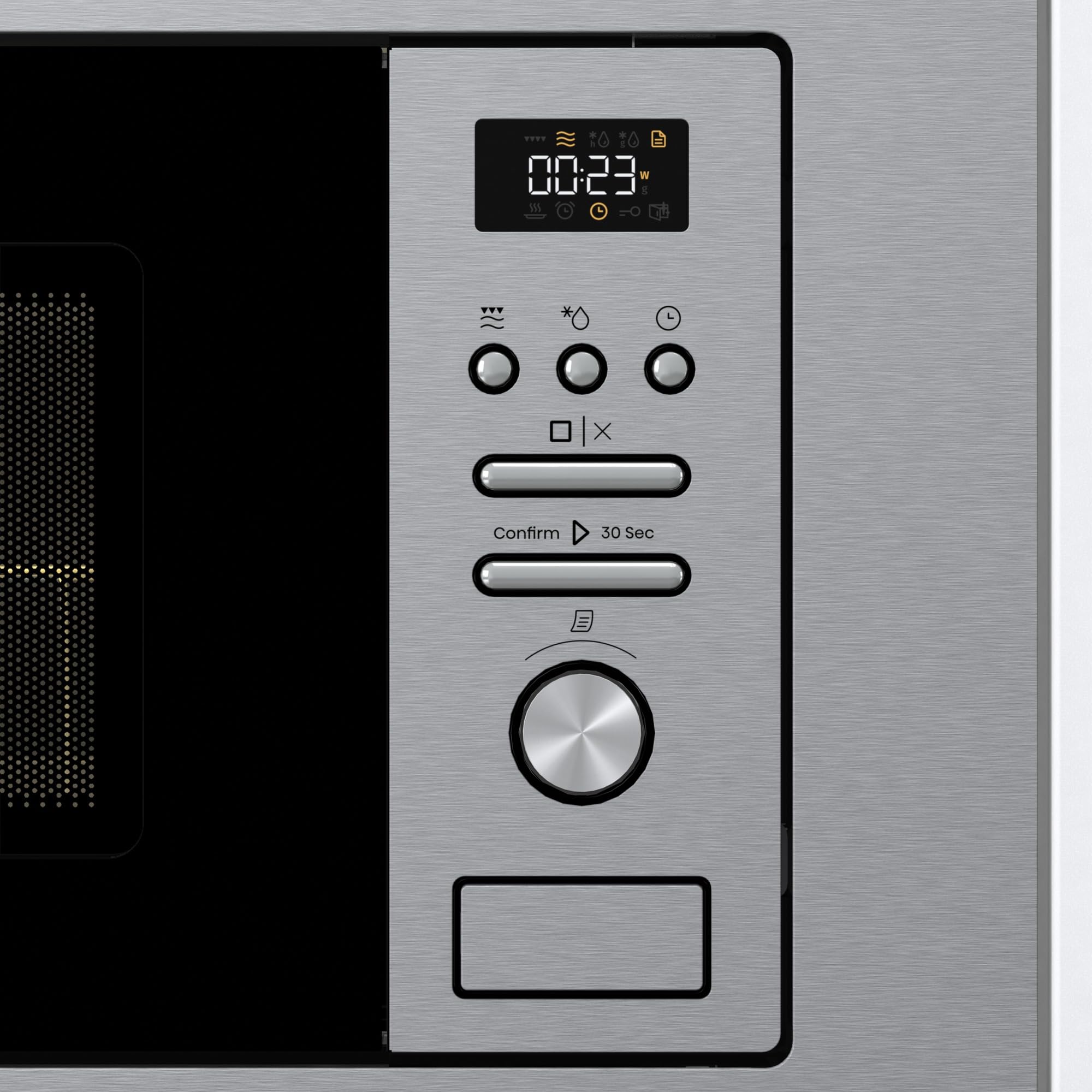 Hisense BIM320G41X - Microondas Integrable, 1000W, 20L, Alto 38.8cm x Ancho 59.5cm, Color Inox, 5 Niveles de Potencia, 15 Programas Preestablecidos, Grill Combo, Descongelar por Tiempo o Peso